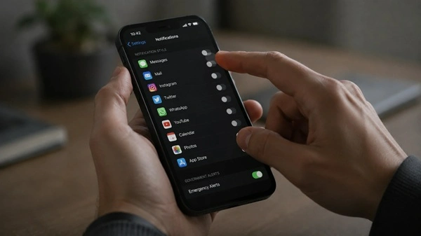 Cutting Notification Access, Not Just Noise User disabling unnecessary smartphone notifications to reduce distractions.