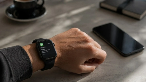 Smartwatches Reduce the Need to Unlock the Phone First Smartwatch showing notifications while smartphone is left unused nearby.